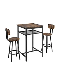 Streamdale Rustic Brown Bar Table with Backrest Stools
