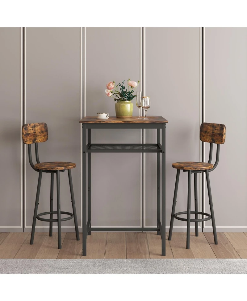 Streamdale Rustic Brown Bar Table with Backrest Stools