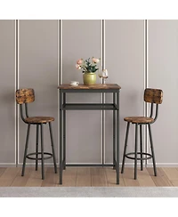 Streamdale Rustic Brown Bar Table with Backrest Stools