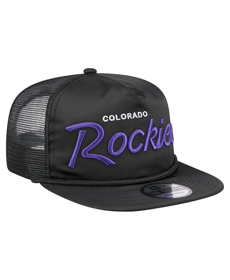 New Era Men's Black Colorado Rockies Retro Satin Script Golfer Adjustable Hat