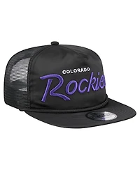 New Era Men's Black Colorado Rockies Retro Satin Script Golfer Adjustable Hat