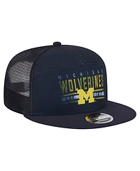 New Era Men's Navy Michigan Wolverines Split Panel 9FIFTY Snapback Trucker Hat
