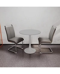 Streamdale White Tulip Dining Table & Gray Pu Dining Chairs (Set of 3)
