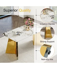 Streamdale Pandora Sintered Stone Table and White Pu Chairs with Golden Legs