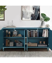 Streamdale 63" Navy Blue Storage Cabinet with Carved Doors & Adjustable Shelves