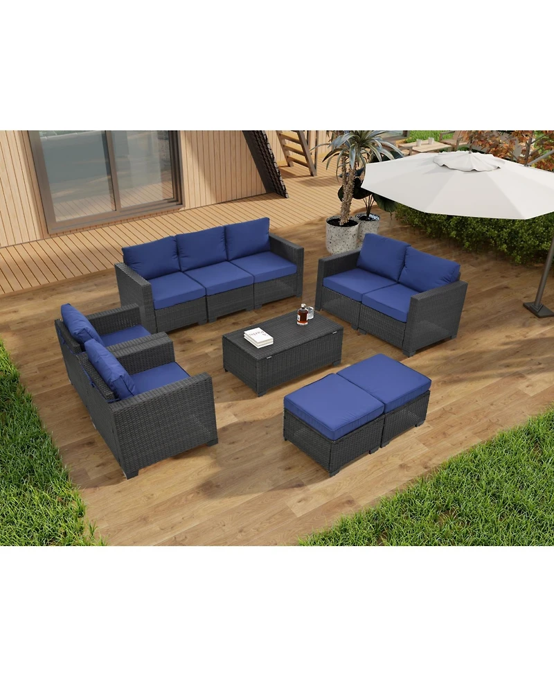 Streamdale Pe Rattan Patio Furniture Set, Sectional Sofa, Cushions & Glass Table