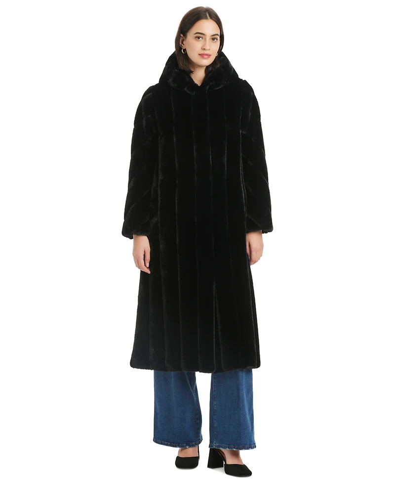 Jones New York Women's Hooded Faux-Fur Coat