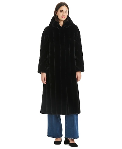 Jones New York Women's Hooded Faux-Fur Coat