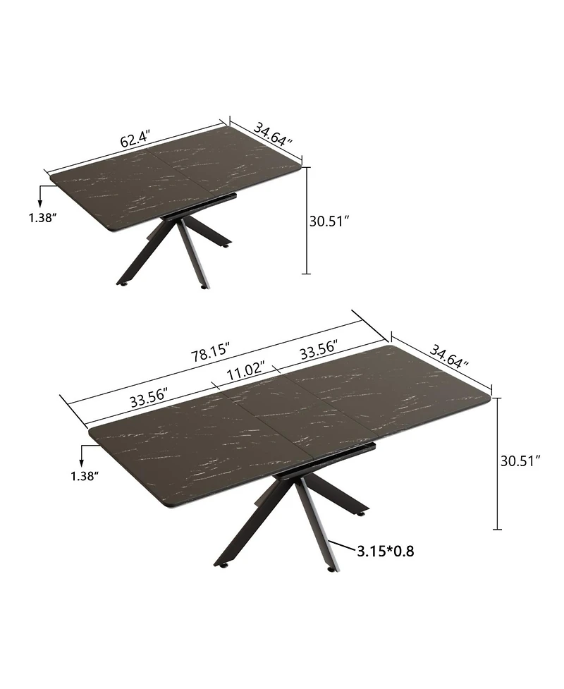 Streamdale Extendable Dining Table and Armless Chair Set for 6-8 (62.4