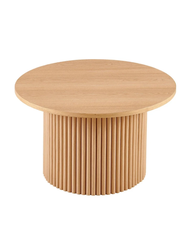 Streamdale 27.5" Round Coffee Table with Oak Veneer, Mdf Top & Metal Base