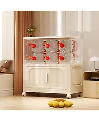 Streamdale Cream White 19" 4-Tier Folding Storage Cabinet with Magnetic Door & Wheels