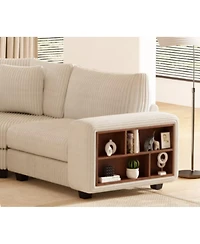 Modular Three-seat Corner Sofa, Wooden Frame Locker with Armrests, Stylish and Comfortable, Cream Style, Beige