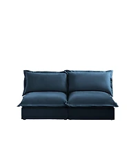 Slipcovered 2-Seater Armless Sofa with Cushions, Chenille Fabric in Blue