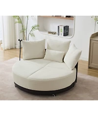 Streamdale Oversized Swivel Chair 360 Rotation, Adjustable Phone Stand, Polyester, Beige