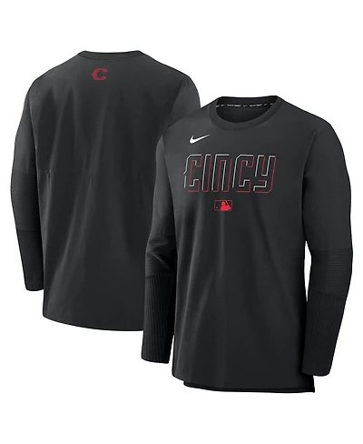 Nike Men's Black Cincinnati Reds Authentic Collection City Connect Lightweight Player Tri-Blend Performance Long Sleeve T-Shirt