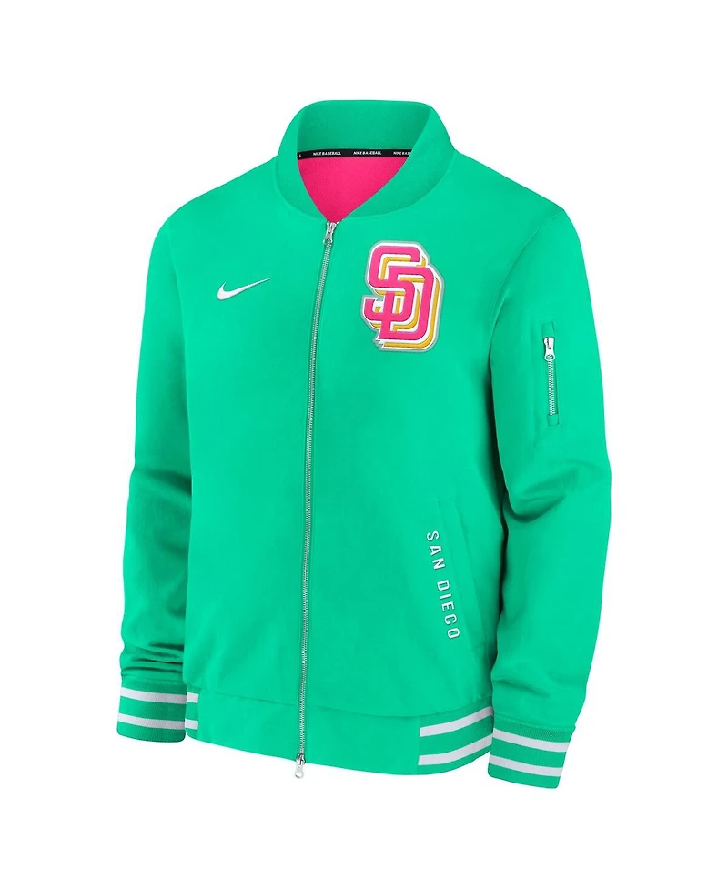 Nike Men's Green San Diego Padres Authentic Collection City Connect Full-Zip Bomber Jacket