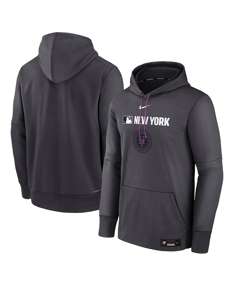 Nike Men's Anthracite New York Mets Authentic Collection City Connect Therma Pullover Hoodie