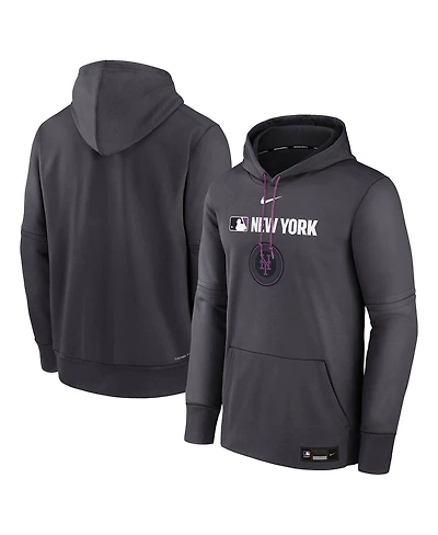 Nike Men's Anthracite New York Mets Authentic Collection City Connect Therma Pullover Hoodie