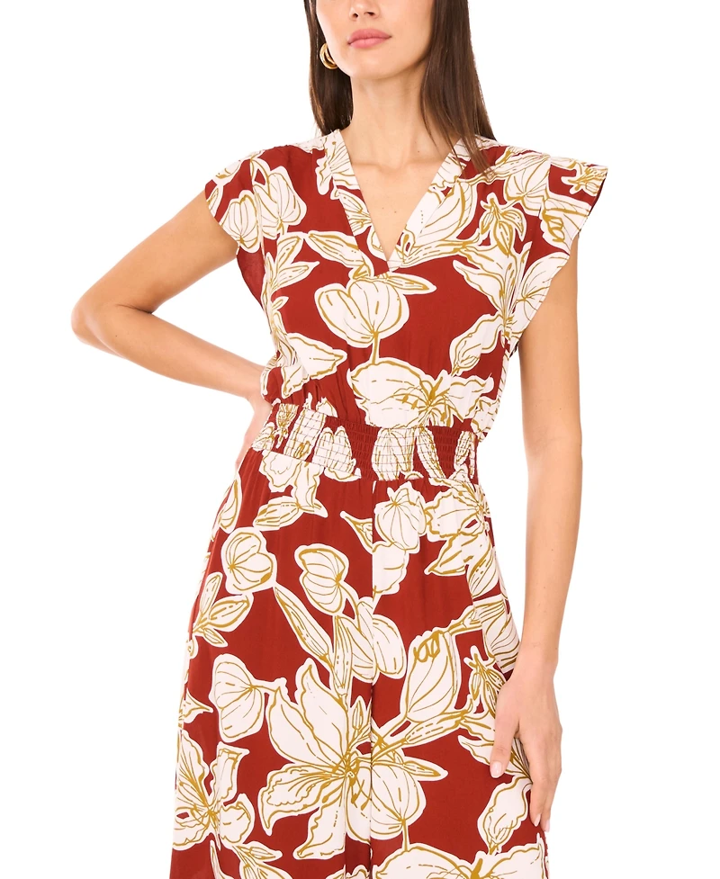 Vince Camuto Women's Printed Smocked-Waist Wide-Leg Jumpsuit