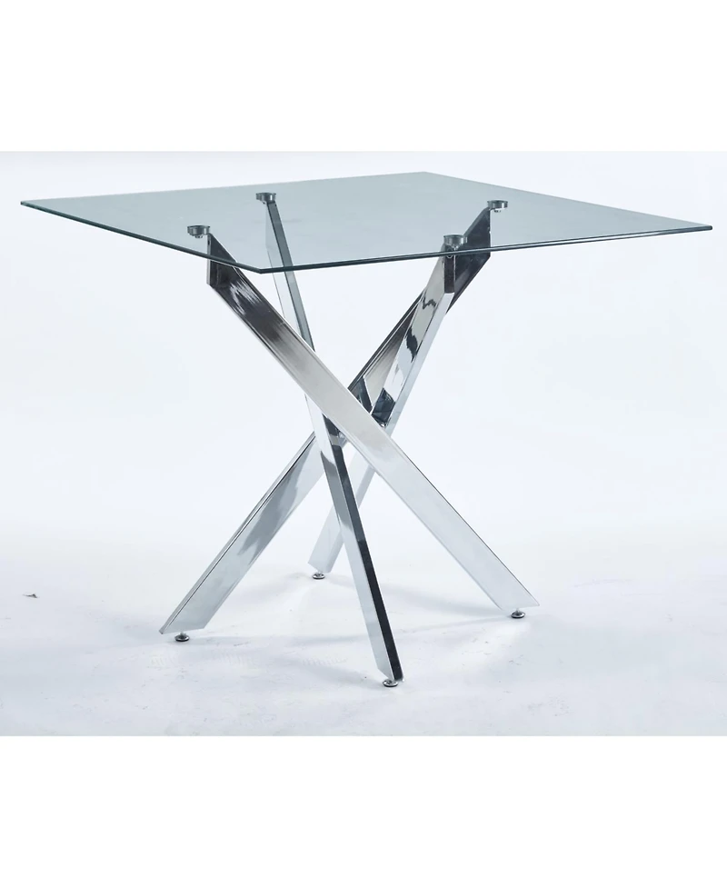 Streamdale Modern Glass Dining Table with Cross Metal Legs (90x90x75cm)