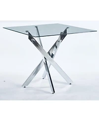 Streamdale Modern Glass Dining Table with Cross Metal Legs (90x90x75cm)