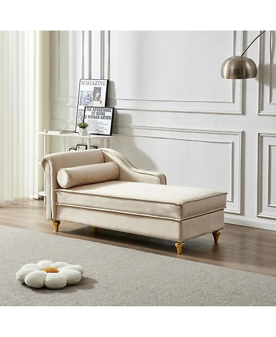 Streamdale Modern Upholstery Chaise Lounge Chair With Storage Velvet (Beige)