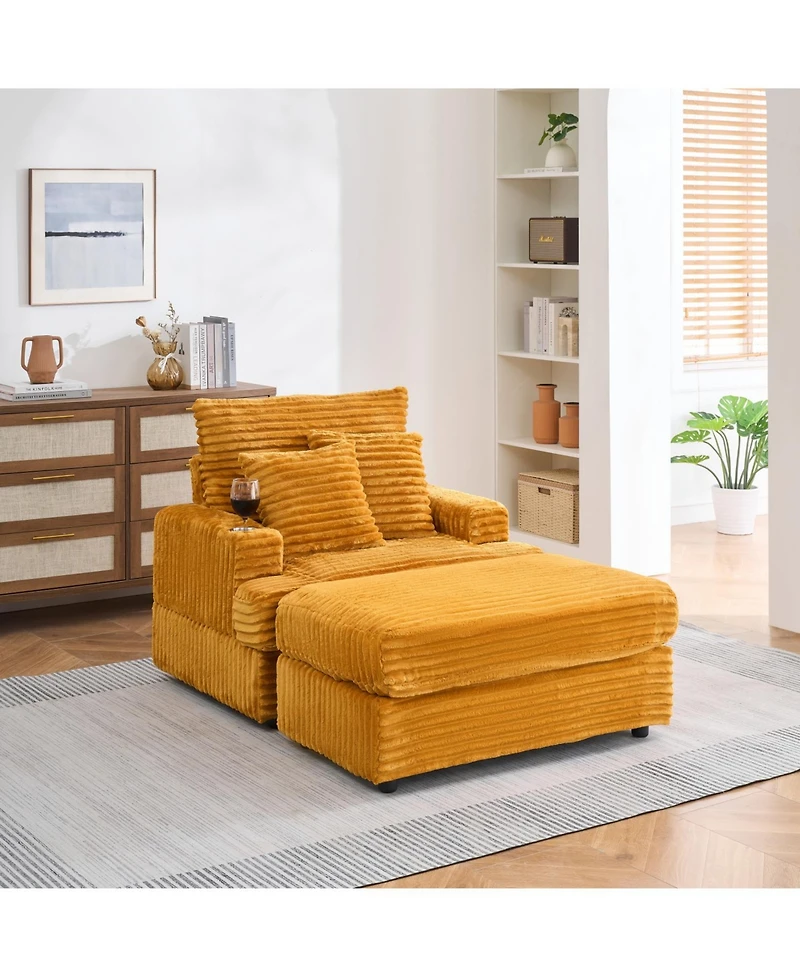 Streamdale Cozy Armchair & Ottoman Set 39" Spring Upholstered Sofa with Cup Holder