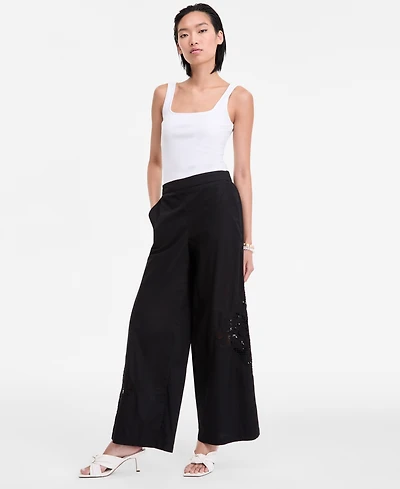 I.n.c. International Concepts Women's Cotton Lace-Trim Wide-Leg Pants, Exclusively at Macy's