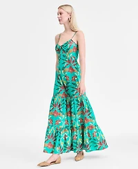 I.n.c. International Concepts Women's Floral-Print Smocked-Back Tiered Cotton Maxi Dress, Exclusively at Macy's