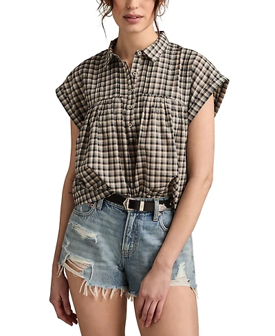 Lucky Brand Women's Cotton Pintuck Button-Front Top