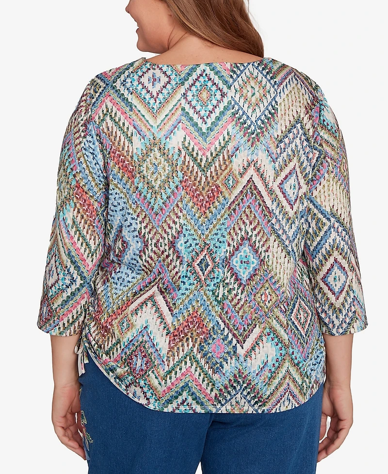 Alfred Dunner Plus El Paso Ikat Diamond Detailed Neckline Top