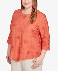 Alfred Dunner Plus Copper Canyon Metallic Embroidered Geometric Top