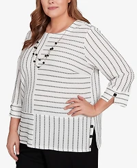 Alfred Dunner Plus Size Santa Barbara Splice Textured Stripe Top with Necklace
