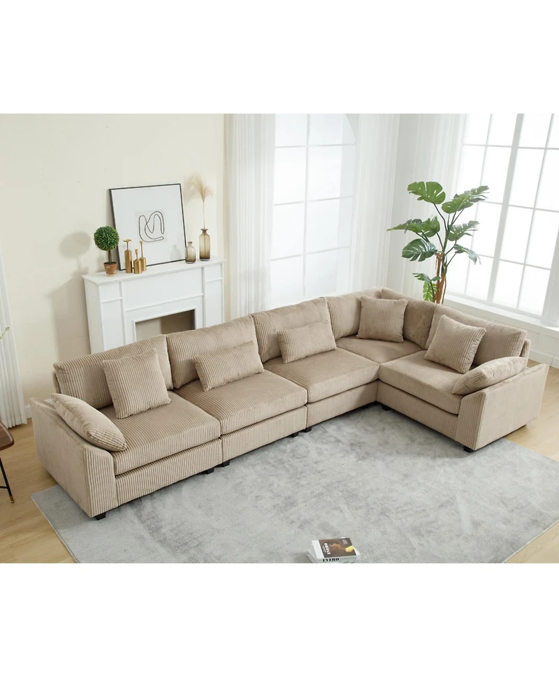 Streamdale Corduroy Modular Sofa, 5-Seat, Brown
