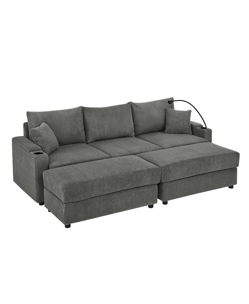 Streamdale Modern Sofa Bed with Storage, Ottomans, & Charging Ports