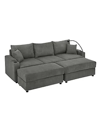 Streamdale Modern Sofa Bed with Storage, Ottomans, & Charging Ports