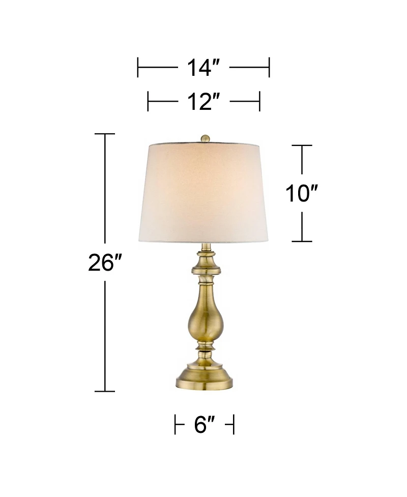Regency Hill Fairlee Traditional Table Lamps 26" High Set of 2 Antique Brass Metal Candlestick White Fabric Drum Shade for Bedroom Living Room Be