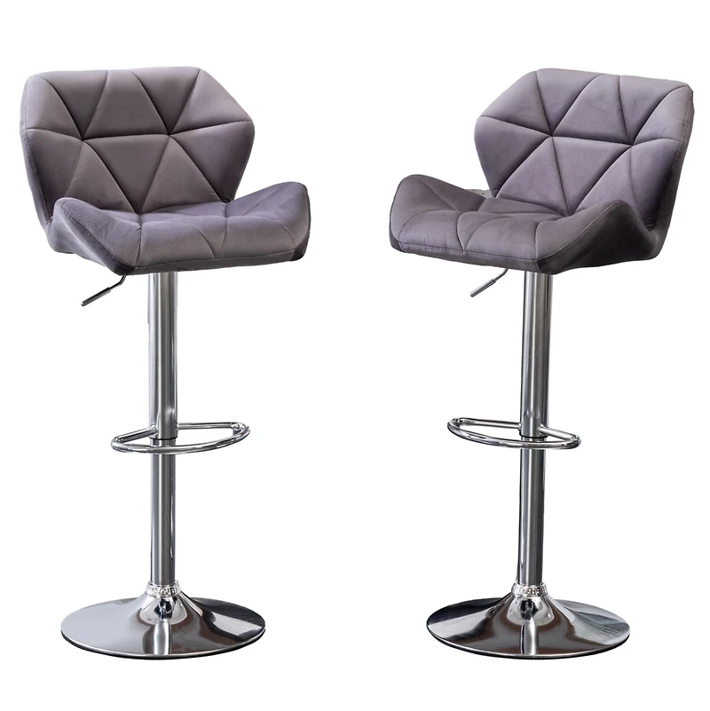 Streamdale Gray Velvet Diamond Tufted Adjustable Barstools (Set of 2)