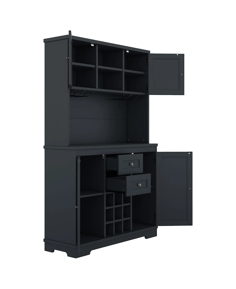 Streamdale Dark Blue Farmhouse Coffee/Wine Bar Cabinet