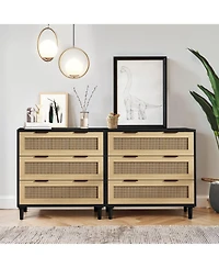 Streamdale 3-Drawers Rattan Storage Cabinet Rattan Drawer,for Bedroom,Living Room,Dining Room,Hallways,Black