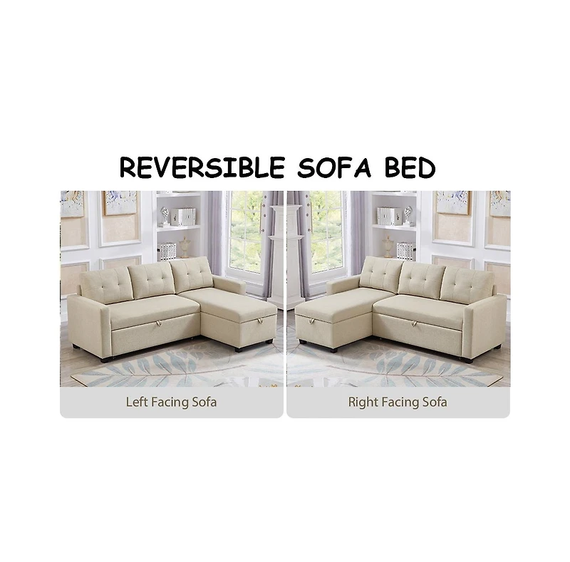 Streamdale Beige Upholstered Pull-Out Sofa with Storage Chaise