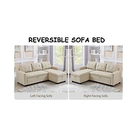 Streamdale Beige Upholstered Pull-Out Sofa with Storage Chaise