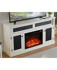 Streamdale Embossed Tv Stand with 23" Fireplace, Media Console with Storage, White (58.3"W x 31.7"H)