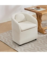 Streamdale Set of 1 Chenille Fabric Dining Armchair With Back Cushion and Universal Wheels,Beige