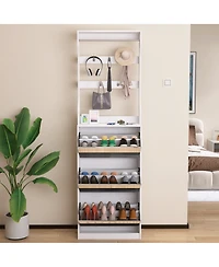 Mirror Shoe Cabinet: Flip-Tier Drawers, Hooks & Organizer