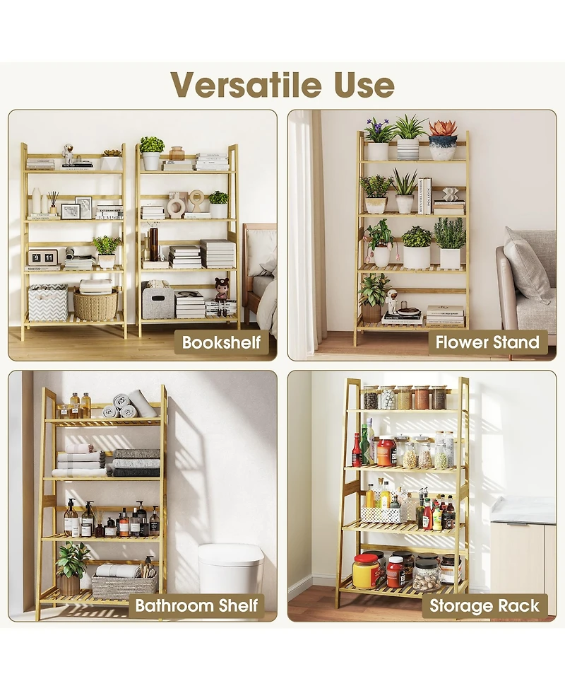 4-Tier Bamboo Ladder Shelf Multipurpose Bookcase, Plant Stand, or Storage Rack