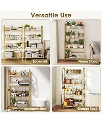 4-Tier Bamboo Ladder Shelf Multipurpose Bookcase, Plant Stand, or Storage Rack