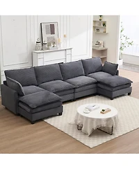 Streamdale Oversized Velvet Modular Sofa U-Shape Couch with Ottomans & Pillows