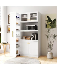 Streamdale Farmhouse Pantry Cabinet, Pull-Out Shelves, 4 Doors - White