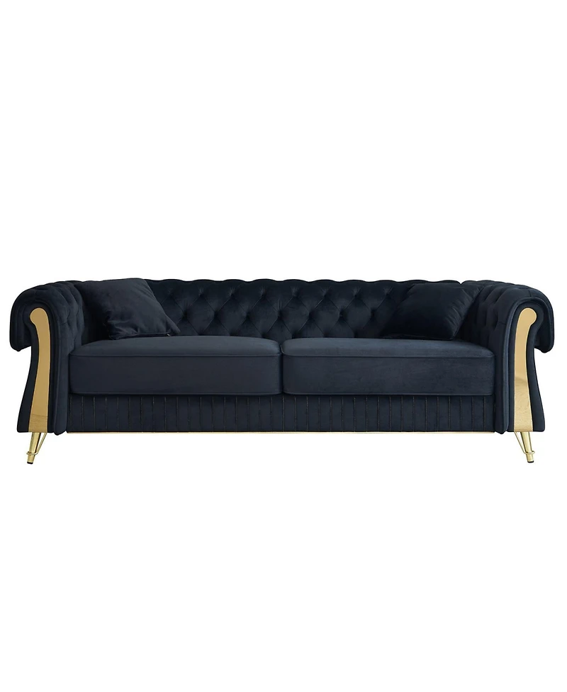 Streamdale 89" Chesterfield Tufted Velvet Sofa - Black